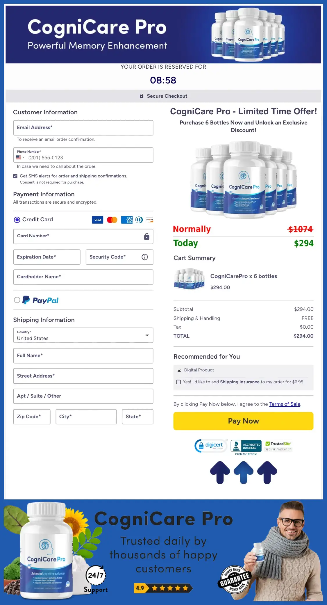 CogniCare Pro Official Website Secure Order Page